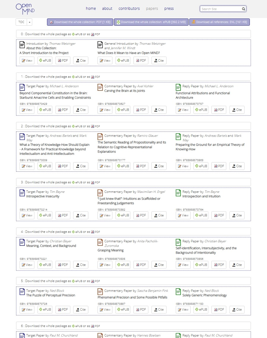 Open MIND Homepage – Collection mit 39 philosophischen Artikeln